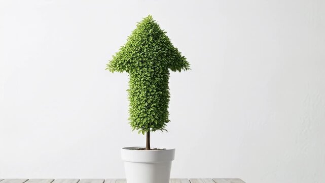 Green arrow shaped plant in a pot symbolizing growth and success.
