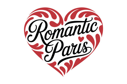 A romantic heart with the words Romantic Paris written in it
