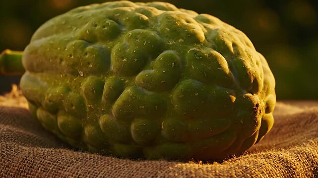 Textured Exotic Fruit on Burlap Cloth in Golden Hour Light