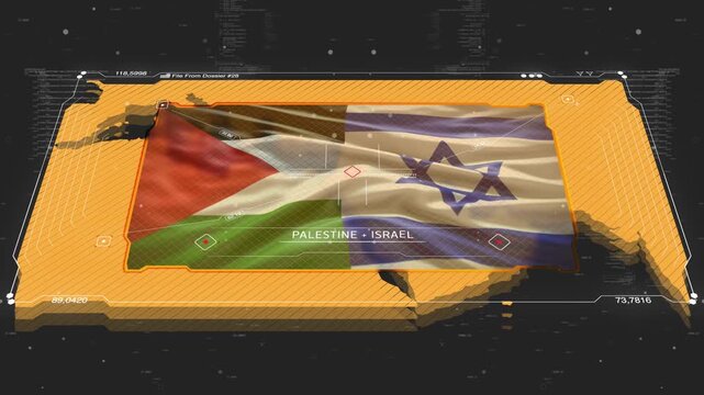 A cinematic intelligence briefing map for piracy. Great for intelligence briefs, secret missions, covert operations.
13 sec clip of a world map of Palestine and Israel.
30fps
4k
