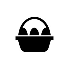 Fototapeta premium Minimal black picnic basket icon with food and handle design On white Background Vector illustration