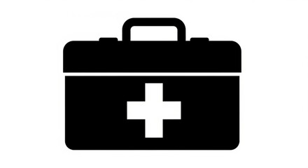 Obraz premium Black and white illustration of a first aid kit with a white cross symbolizing medical assistance and emergency care