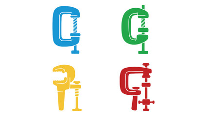Obraz premium Four colorful C-clamps are displayed against a white background.