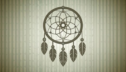 Dreamcatcher hanging against striped, faded textured background