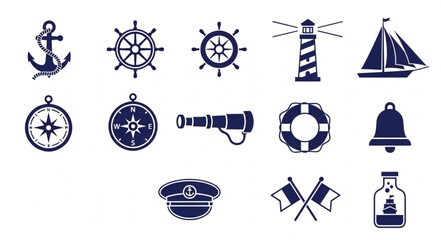 Nautical Icons Collection Marine Symbols Set. © Janahchan