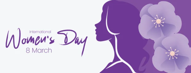 Fotobehang Warm Paars International Women’s Day 8 March Women Empowerment Banner Vector Template with Floral Background Women Silhouette Illustration for Social Media Header Advertising Greeting Card Design  © Nusrat
