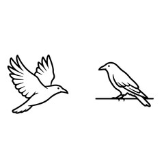 Obraz premium Birds in Flight and Perched Outline Vector Icons: Freedom and Stillness Contrast