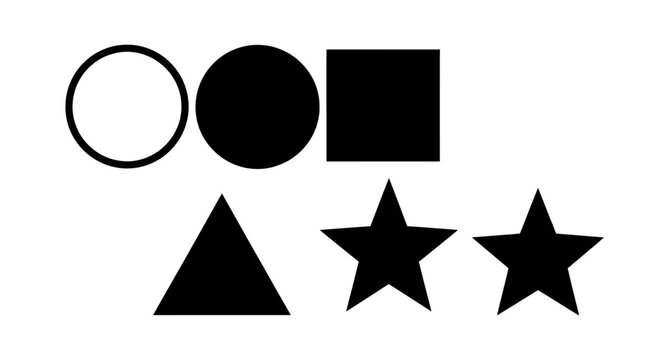 Collection of five distinct geometric shapes in black and white