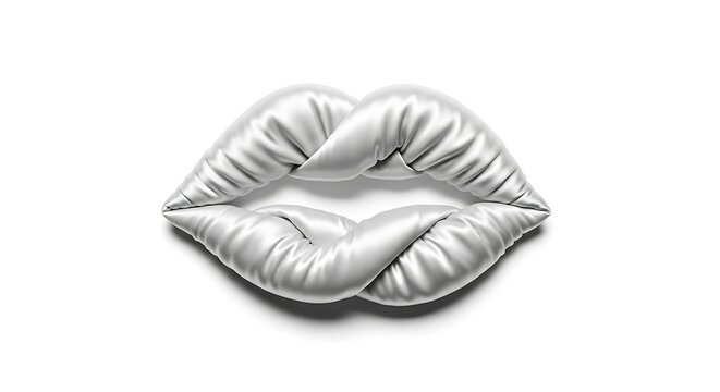 silver lips sculpture isolated on white background representing glamour fashion beauty art and modern luxury design with creative minimal aesthetic concept