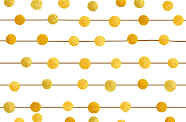 Horizontal rows of radiant gold textured dots connected by lines on a black background