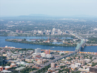 Obraz premium Drone view of the Montreal city downtown skyline, Quebec, Canada..