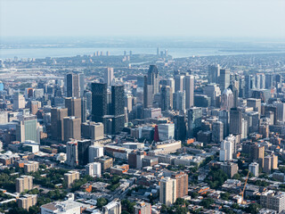 Drone view of the Montreal city downtown skyline, Quebec, Canada..