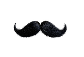 Black bushy handlebar mustache, isolated on a solid black background