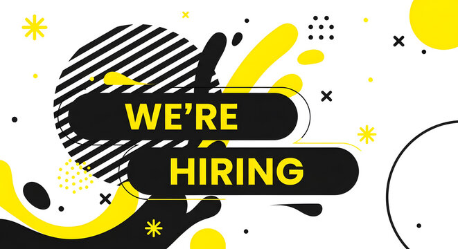 A visually appealing graphic with bold text saying were hiring in a modern style