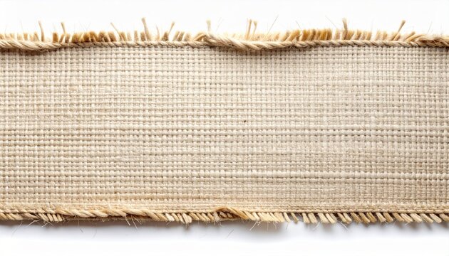 Beige Burlap Ribbon With Frayed Edges on White Background