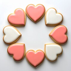 Fototapeta premium Heart Shaped Cookies Arranged in a Circle on White Background