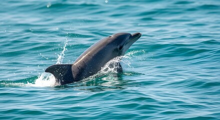 Obraz premium Joyful Dolphin Leaping Over Blue Ocean Waves