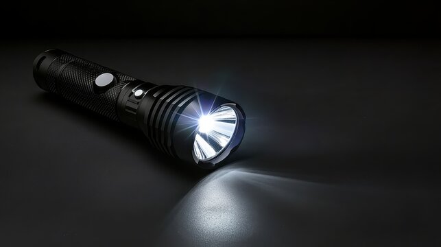 Bright led emergency flashlight illuminating the darkness with a strong focused beam