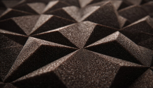 Soundproofing foam with pyramid-shaped acoustic panels showing textured surface and dark color