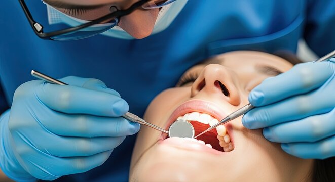 Dentist Examining Patient's Teeth with Mirror