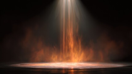 Abstract fiery stage with spotlight on dark background