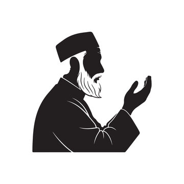 Muslim old man duaa silhouette vector flat illustration design.
