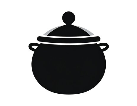Graphic black and white illustration of a round cooking pot with lid