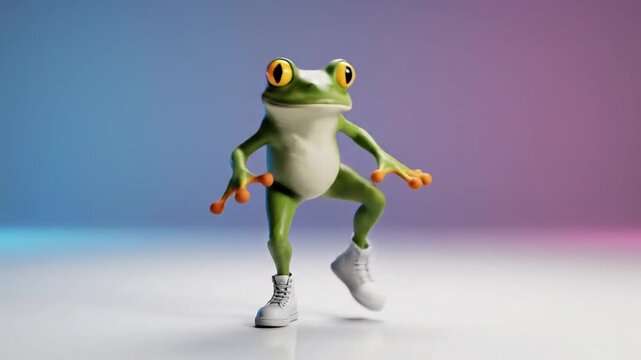 Animated Frog Character Dancing and Strutting in Style