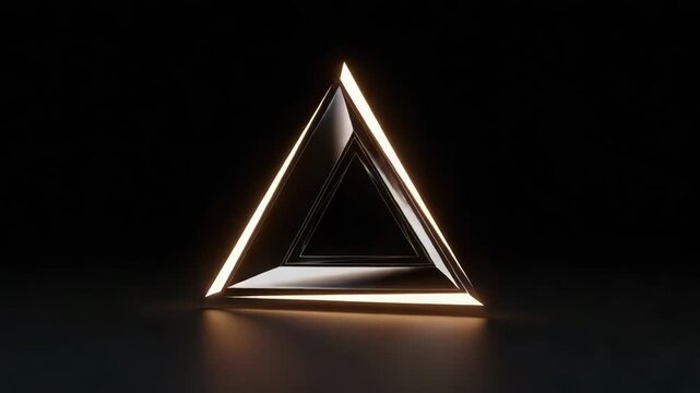 Geometric triangle shape illuminated with glowing edges on dark background  