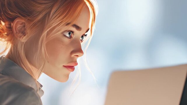 Woman in Contemplation: Capturing the moment of a woman deep in thought, her expression a mix of curiosity and concentration, hinting at a world of ideas. 