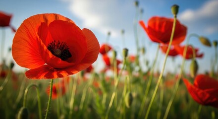 Obraz premium Vibrant red poppies honoring fallen heroes on memorial day