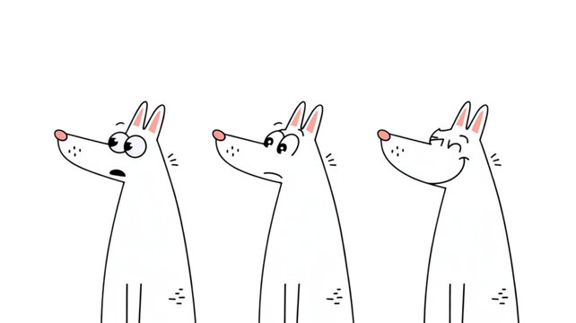 Three cartoon dogs looking up isolated on transparent background.