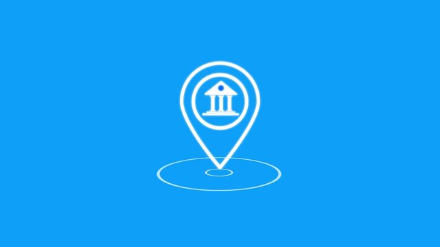 Bank Location Mapping Icon with Navigation Pin Digital Illustration. 4k animation 