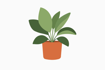 Flat Vector Illustration of Green Potted Houseplant in Terracotta Planter Isolated on White Background