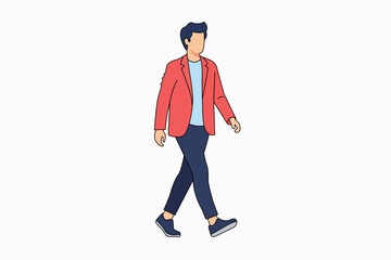 Walking Young Man in Casual Business Jacket and Jeans Vector Illustration
