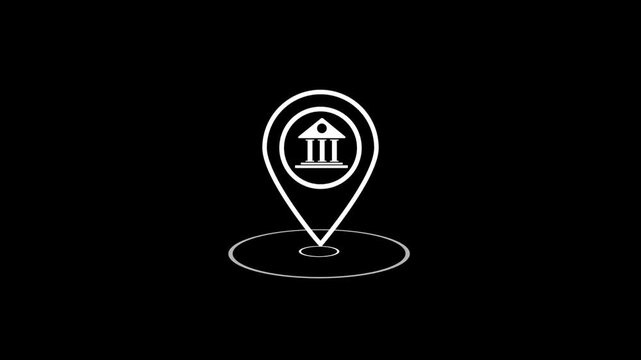 Bank Location Mapping Icon with Navigation Pin Digital Illustration. 4k animation 