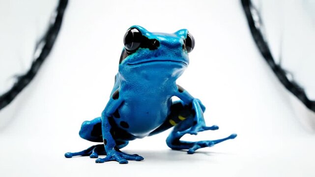 Vibrant Blue Poison Dart Frog Isolated Wildlife Portrait
