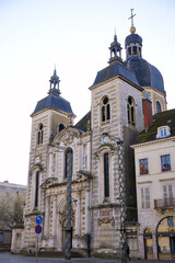 Baroque style church facade and adjacent houses in Chalon sur Saone city center France