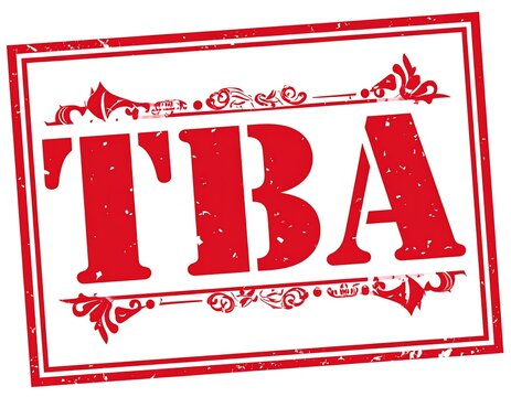 Bold red text stamp on white background, floral accents