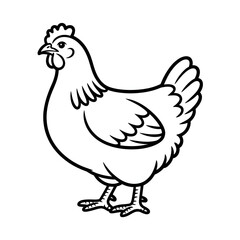 Black and White Hen Line Art Vector Illustration