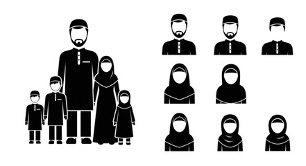 Muslim Family Icon Set.