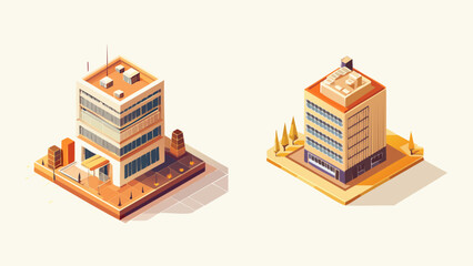 Fototapeta premium Isometric 3D vector illustration set showcasing modern urban architecture and contemporary office buildings, perfect for city development and business district designs