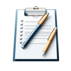 Naklejka premium 3D clipboard checklist with pen and pencil isolated on Transparent Background