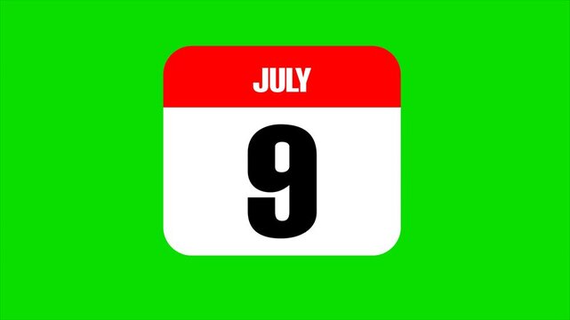 July 9 calendar animation with green screen background