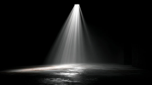Spotlight rays of light shining through a dark background creating a dramatic and focused illumination effect