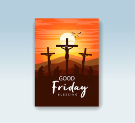 Crucifixion of Jesus Christ for good friday flyer design	