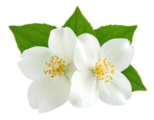 Obraz premium Close-up of delicate white blossoms with vibrant green leaves