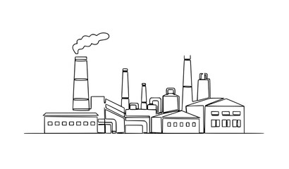 Fototapeta premium Industrial factory continuous line drawing plant architecture vector illustration