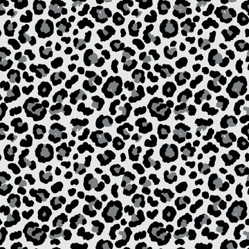 A seamless pattern of gray and black leopard spots on white background