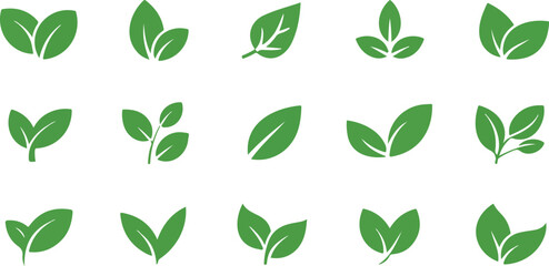 Green Leaf Icon Set Eco, Vegan, and Natural Vector Elements